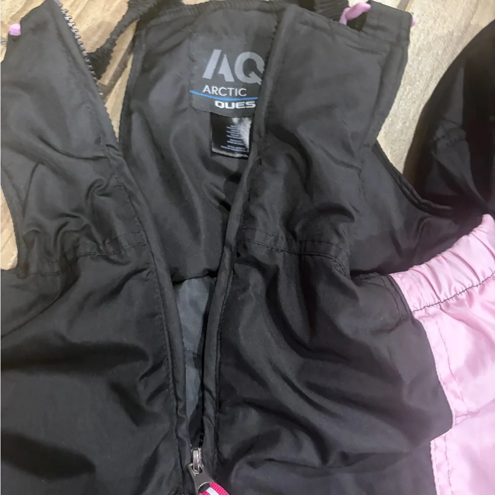 Girls Pink and Black Winter Snow Jacket + Bib Pants size 4 Good Condition